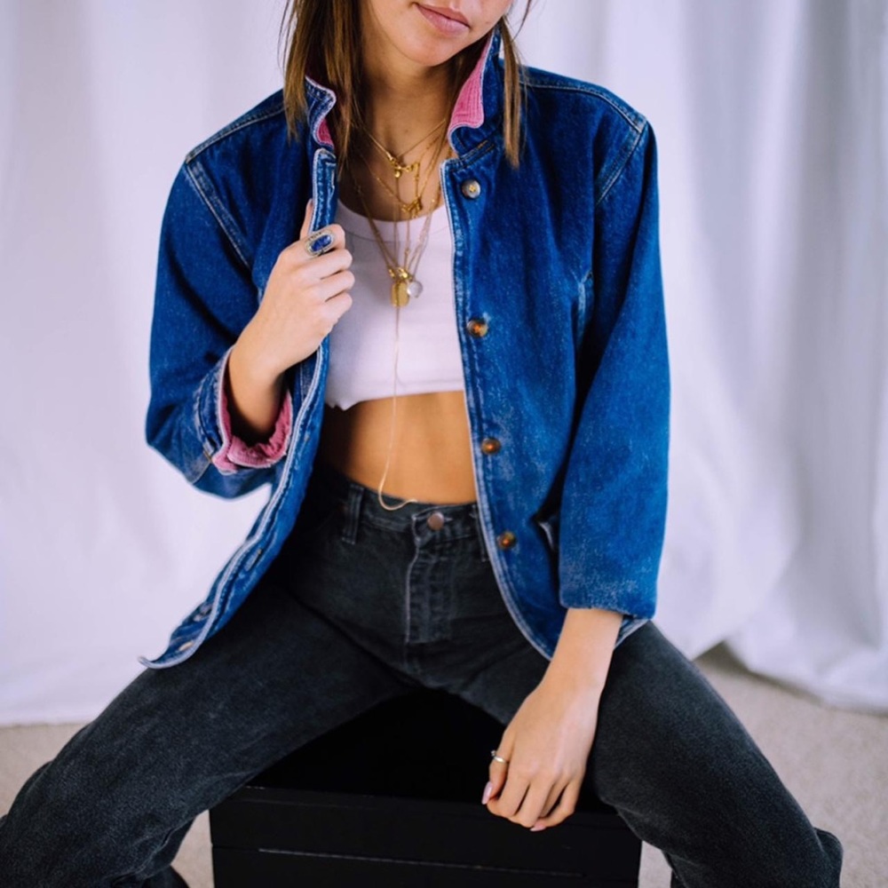 Flannel Lined Denim Jacket with Corduroy Collar